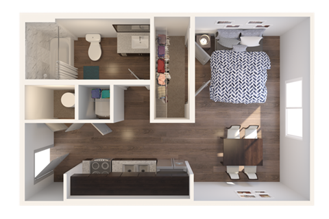 Floor plan for studio, 1 bath, 476 sqft